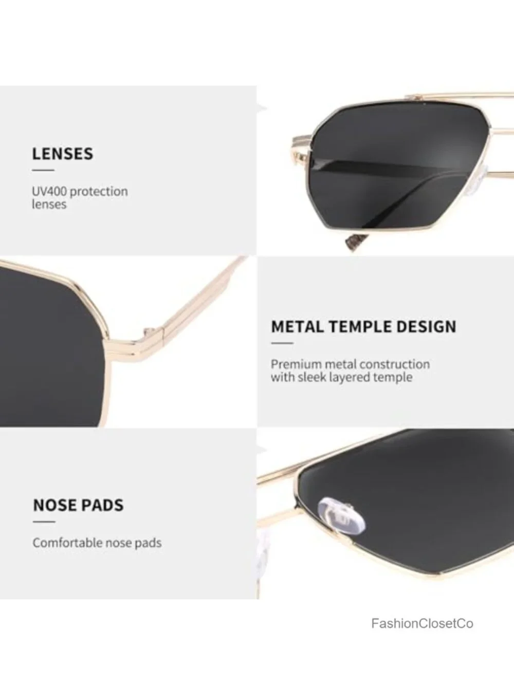 Retro Oversized Square Aviator Sunglasses Large Metal Frame UV400